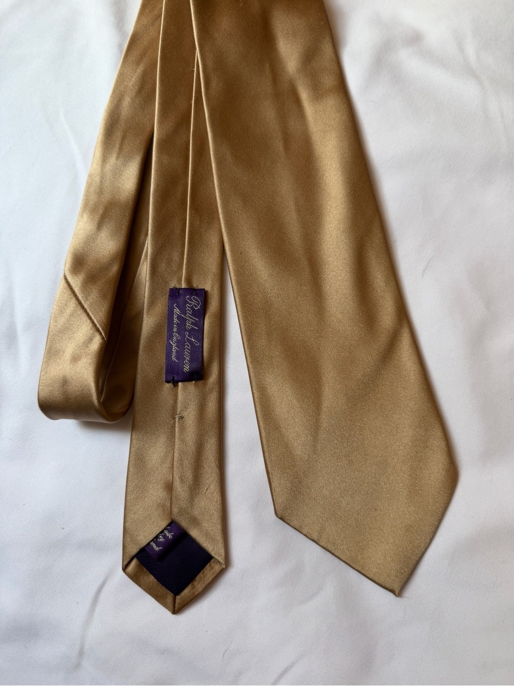 Ralph Lauren Purple Label Solid Gold Satin Silk Necktie